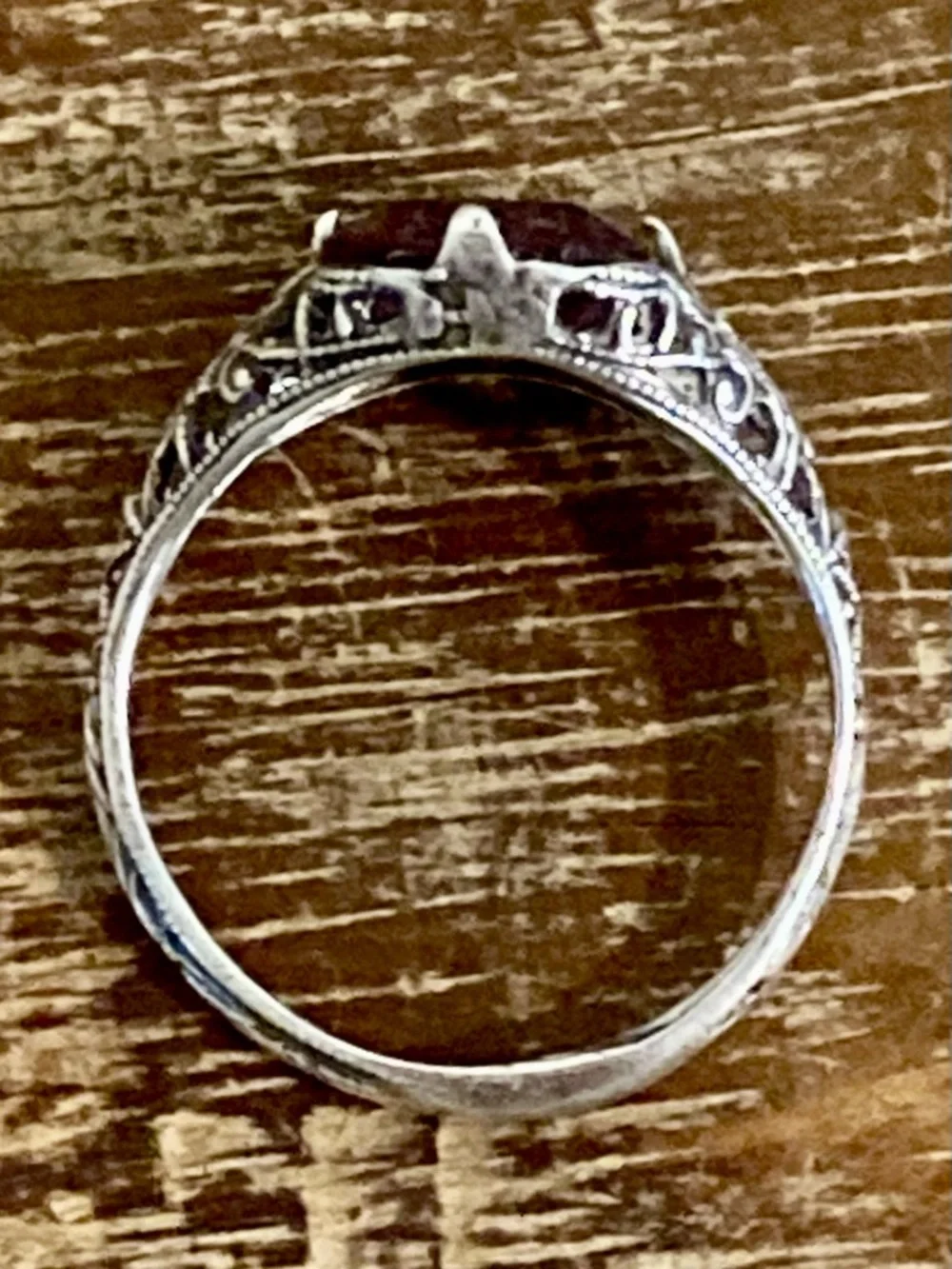 Sterling Silver Filigree Ring with Purple Stone - Size 7